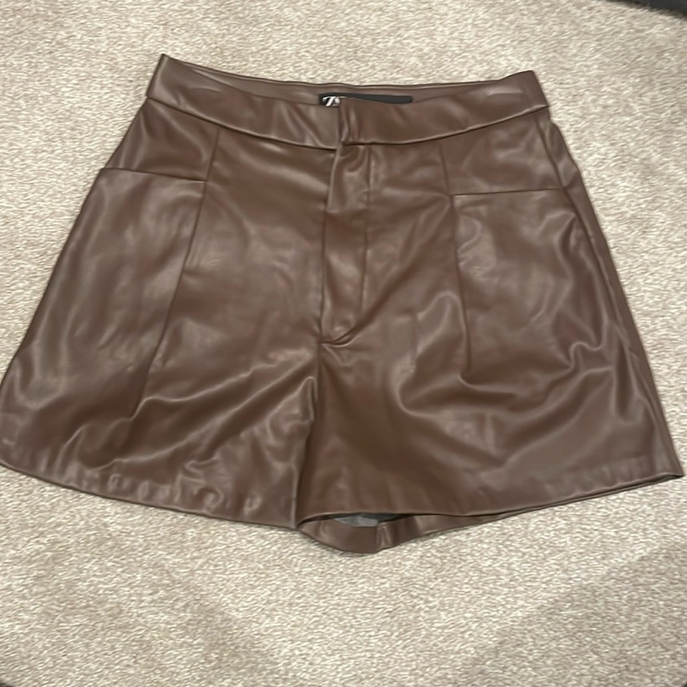 Brown Zara leather shorts